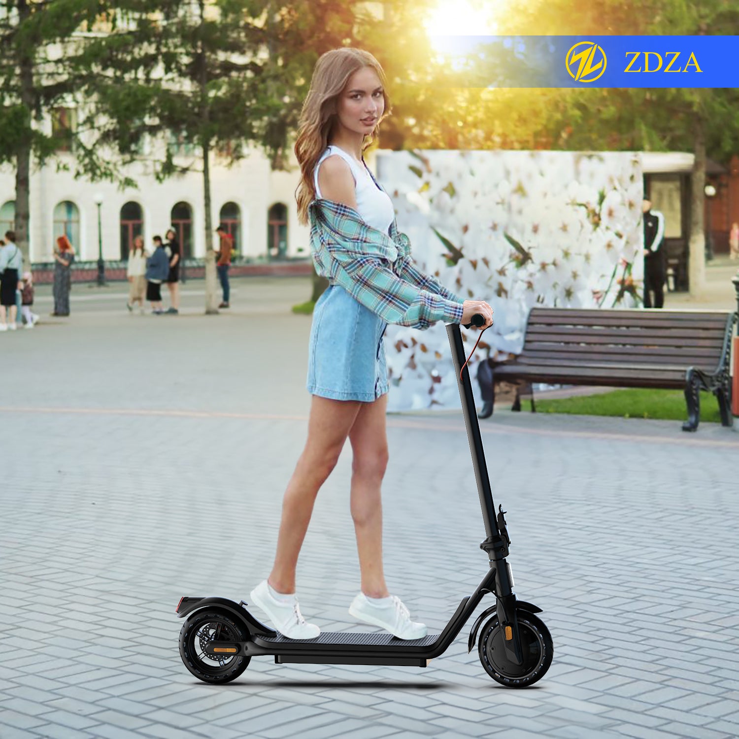 ZDZA ZW02 Electric Scooter for Adults Teens, 8.5" Tire 18 MPH Max Speed Long Range, Peak 500W Motor Dual Braking System Portable Folding City E Scooter Urban Commuter